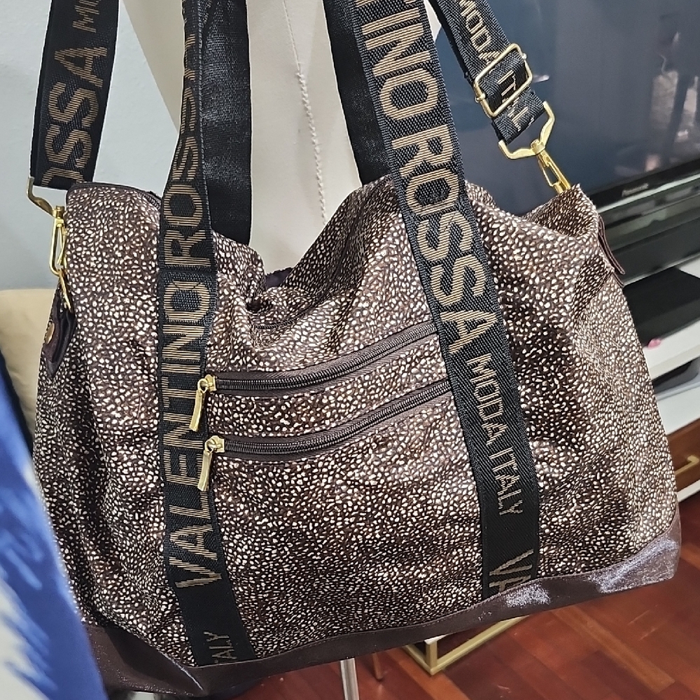 Valentino Rossa Nylon Weekender Duffle Bag